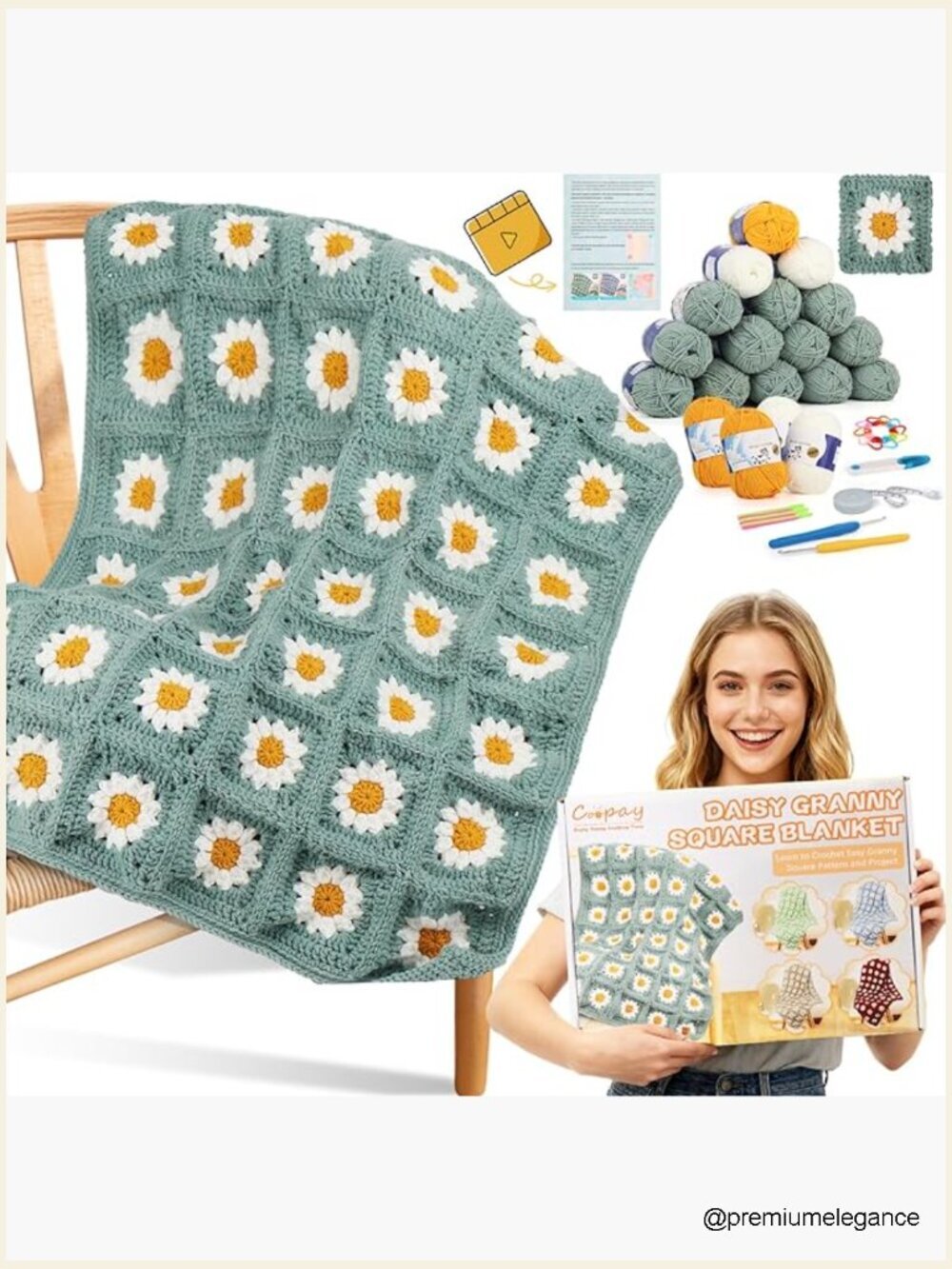 Crochet Kit for Beginners with Granny Square Blanket Yarn and Video